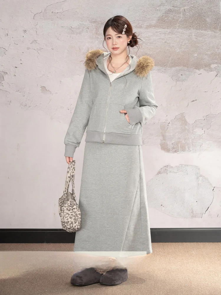 

Новый комплект Heynew: женский свитер с меховым воротником и брюки, повседневный, облегающий, из двух предметов, зимний, длинный рукав, уличный стиль