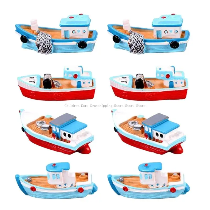 

Модель рыбацкой лодки из смолы ручной работы, фигурка, ремесленный набор из 8 миниатюрных украшений корабля для украшения дома и