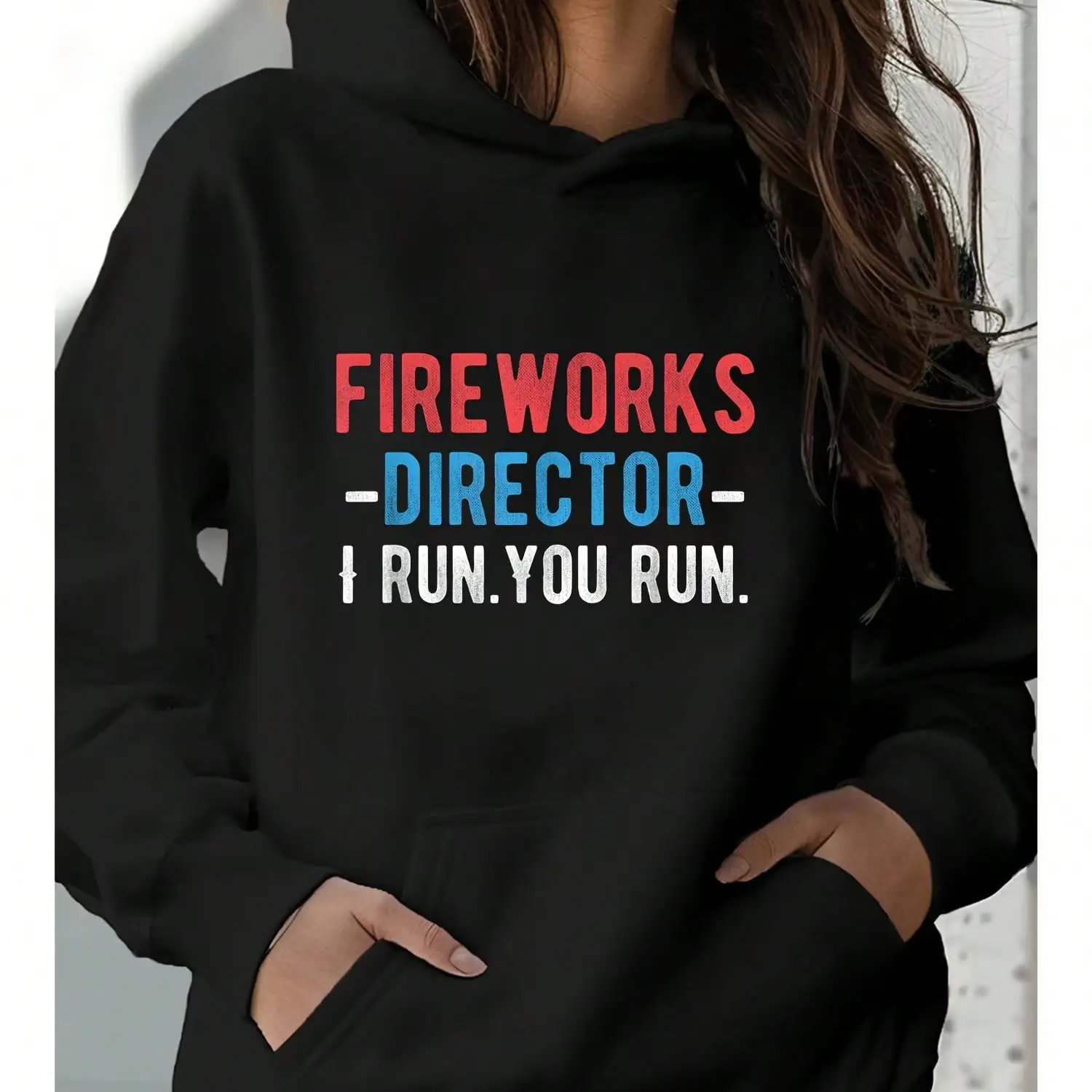 

4 июля Fireworks Director I Run You Run Повседневная толстовка с капюшоном на шнурке — подходит для отдыха и спорта, с длинным рукавом,