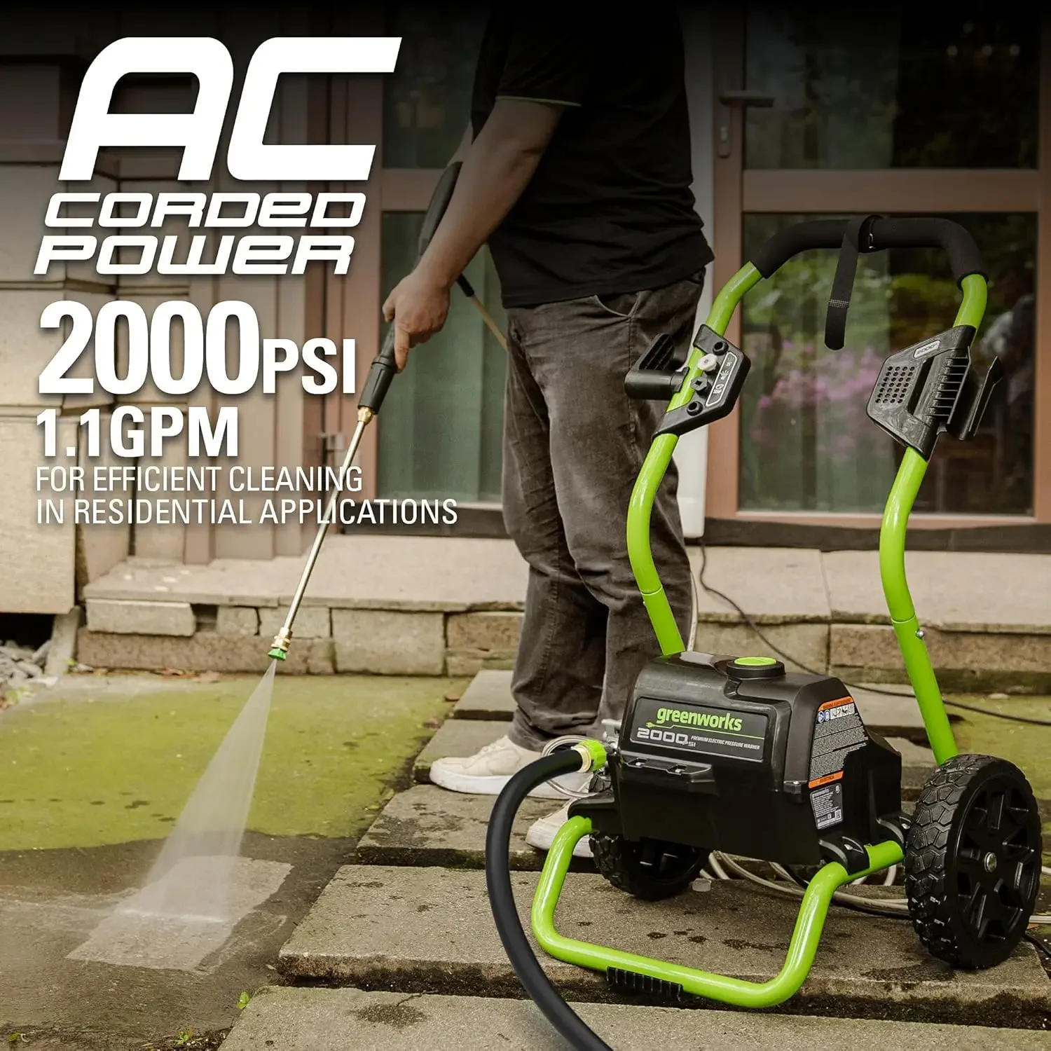 

2000 PSI (13 Amp) Electric Pressure Washer (Wheels For Transport / 20 FT Hose / 35 FT Power Cord) Great For Cars