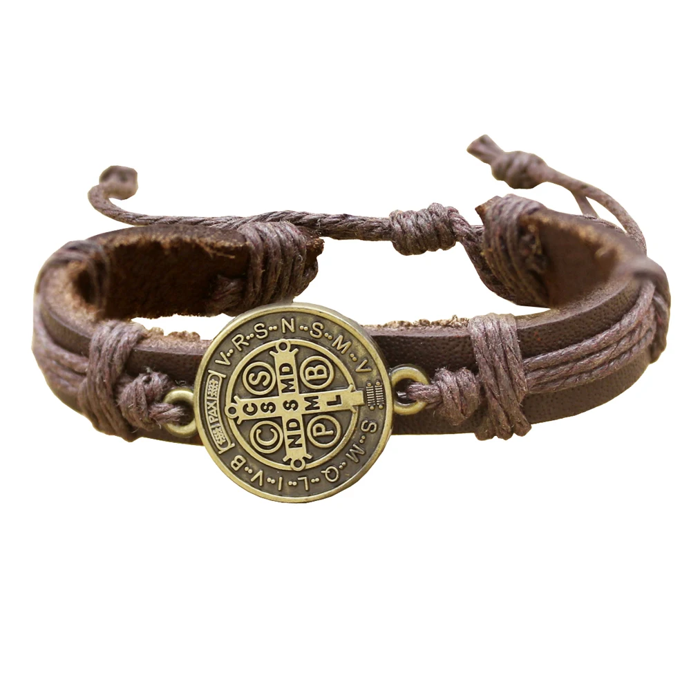 Jesus Faith Catholic Religious Cross Crucifix Bible Medal Leather Bracelets Fashion Women Men Charm Bangle Jewelry Adjustable