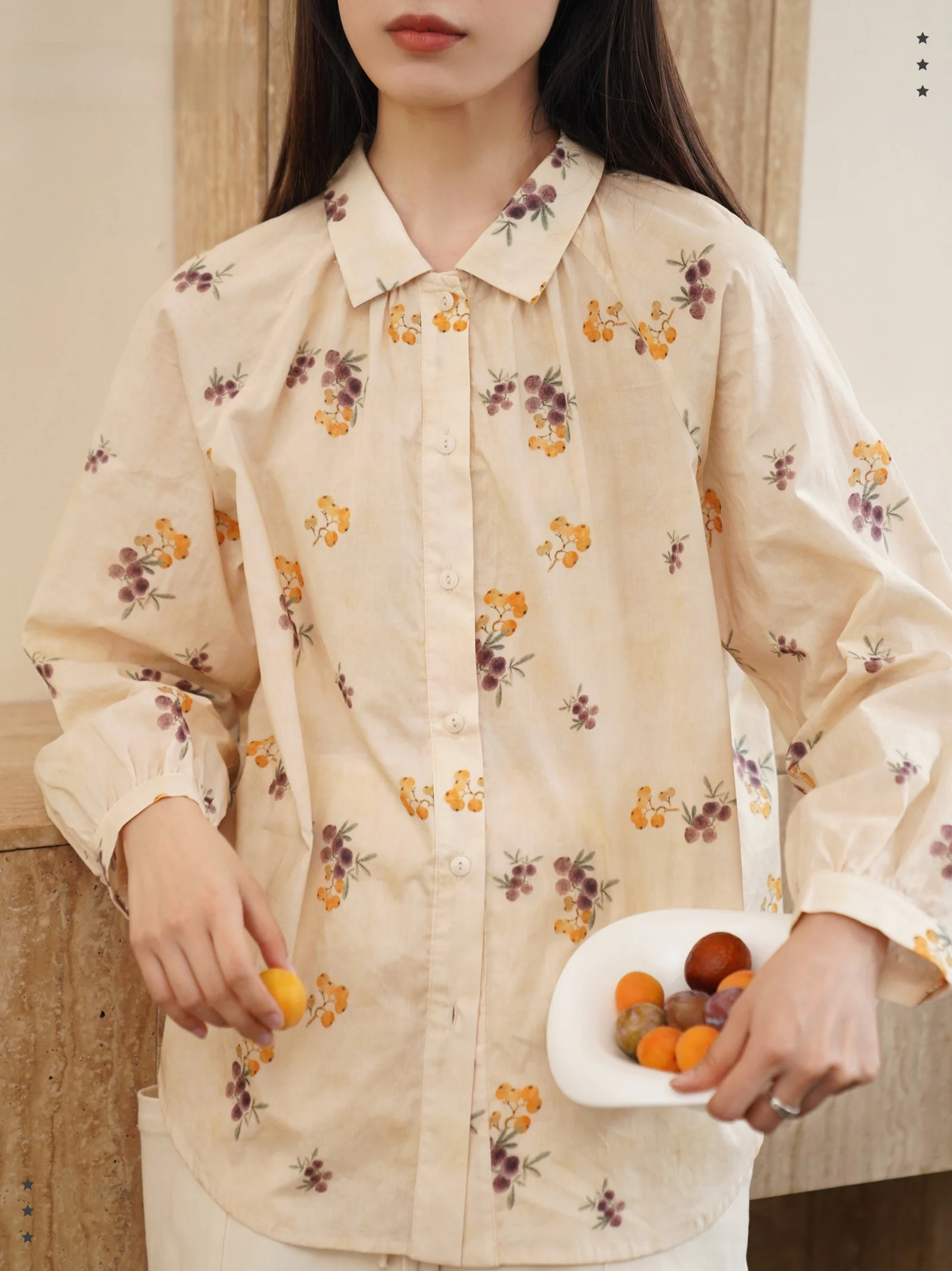 

Женская свободная блузка Botanique Plant Science Little Loquat из 100% хлопка с принтом, 60-ниточная шелковая ткань, повседневный стиль