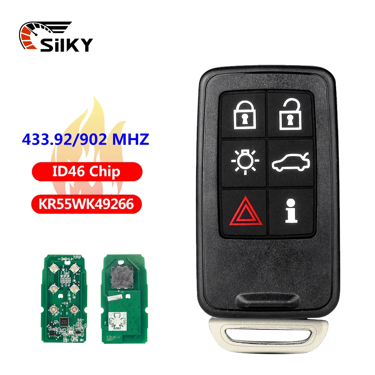 

SilKY FCCID: KR55WK49266 433/902MHz FSK 6 Buttons ID46 Chip Smart Keyless Remote Key For VOLVO S60 S80 V40 V60 V70 XC60 XC70