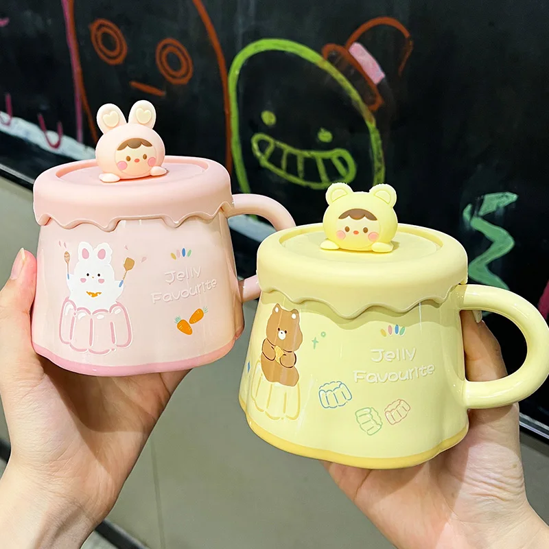 Ceramic Mug with Silicone Lid Coffee Cups Creative Female High Beauty Tea Cup Cute Family Breakfast Milk Water Mugs Couple Gift