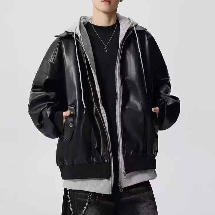 

Кожаная куртка-бомбер в стиле ретро 2026 года, американская, весенне-осенняя, с эффектом двухслойности, на двойной молнии, модная, в стиле хип-хоп, свободного кроя