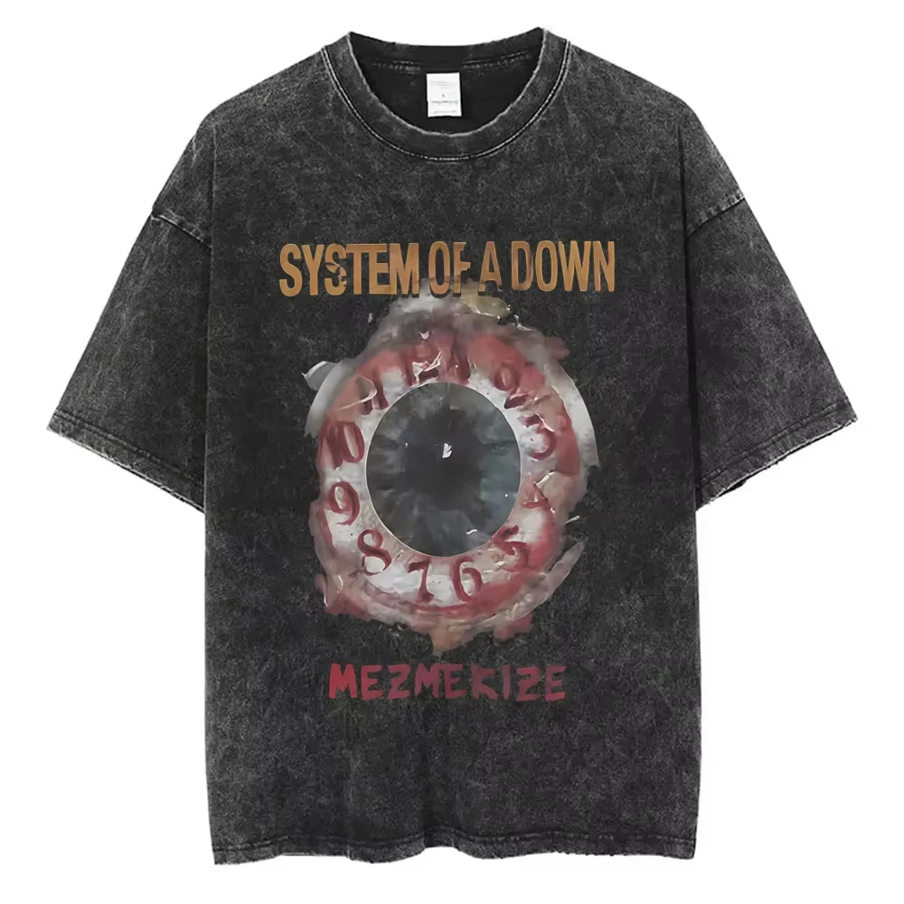 System of A Down Toxicity Album Graphic Washed T-shirts Men Women Rock Oversized T Shirt Male Vintage Alternative Metal T-shirts