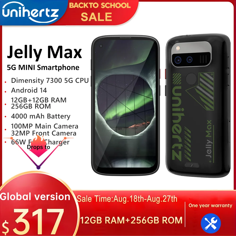

Мини-смартфон Unihertz Jelly Max 5G, Android 14 Размер 7300, процессор, 12 ГБ, 256 ГБ, 100 МП, камера, аккумулятор 4000 мАч, экран 5,05 дюйма