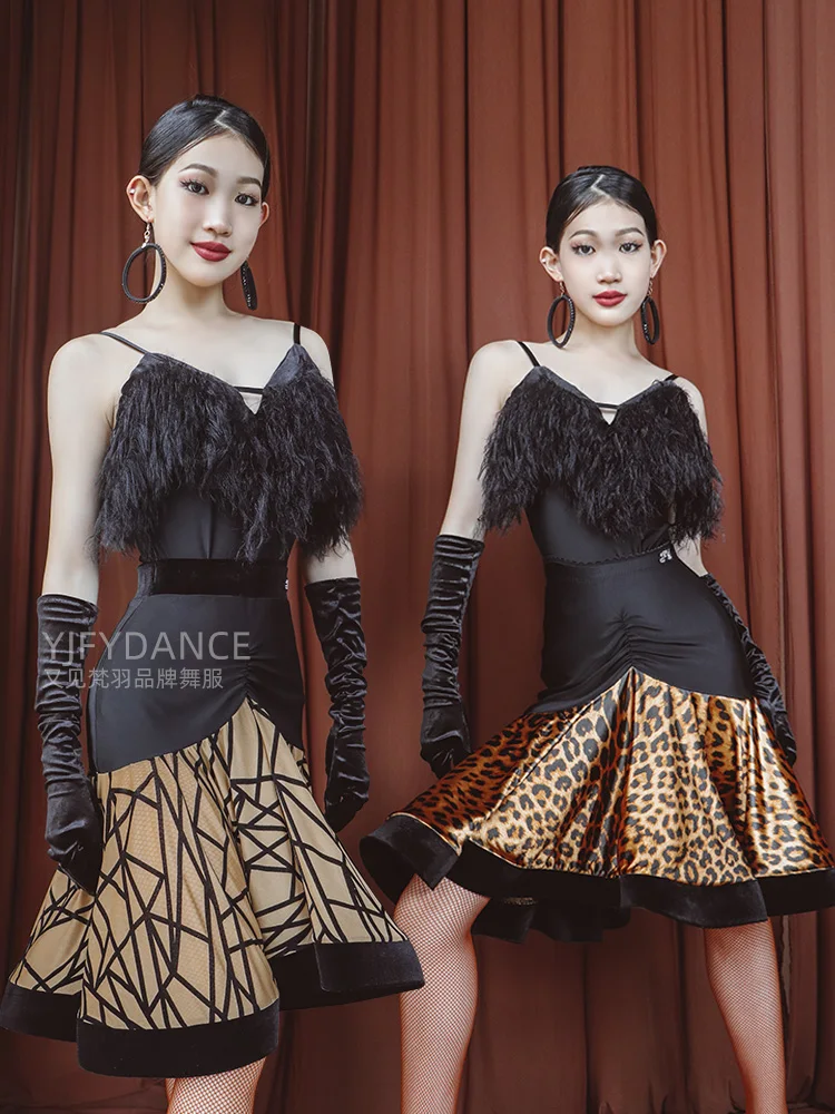 

2023 Latin Sling Dance Skirt National Standard Dance Fishbone Practice Leotard Latin Dance Skirt Adl94