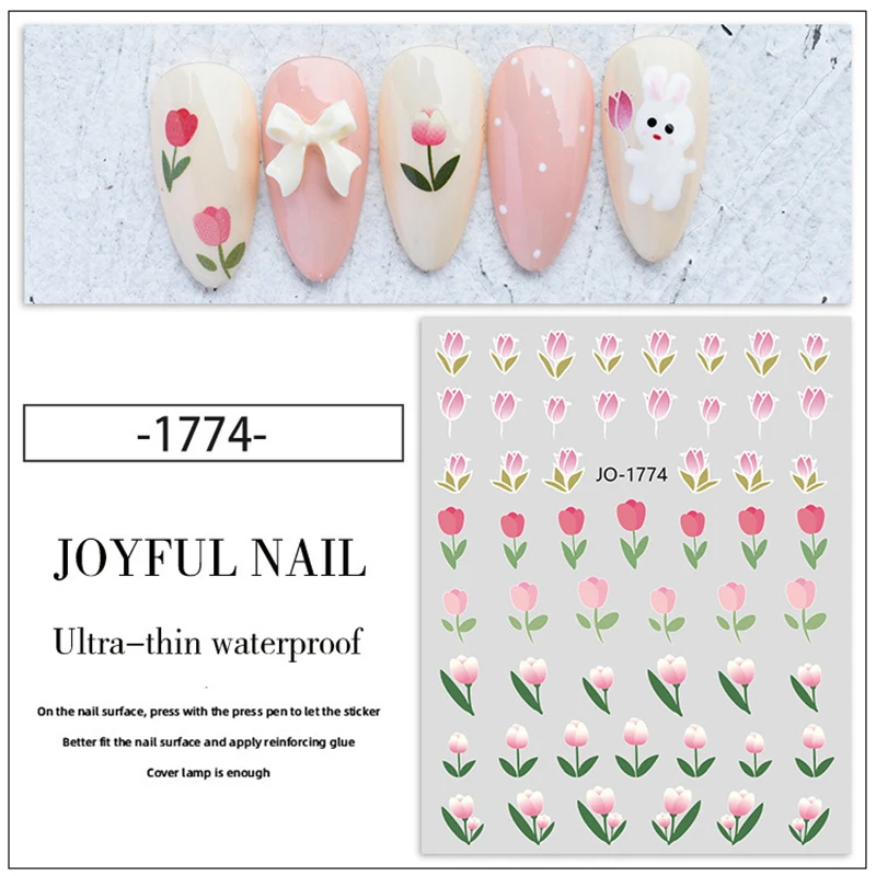 Delicado Tulip Flower Nail Adesivos, Tridimensional Decal, Watermark Nail Adesivos, Nails Suprimentos, Decorações, 1 folha