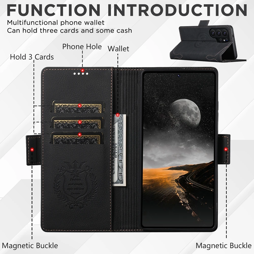 Luxury Wirless Charging Magnetic Flip Leather Wallet Case for Samsung Galaxy S26 Ultra S25 S24 S23 S22 S26U S25U Phone Cover view 3