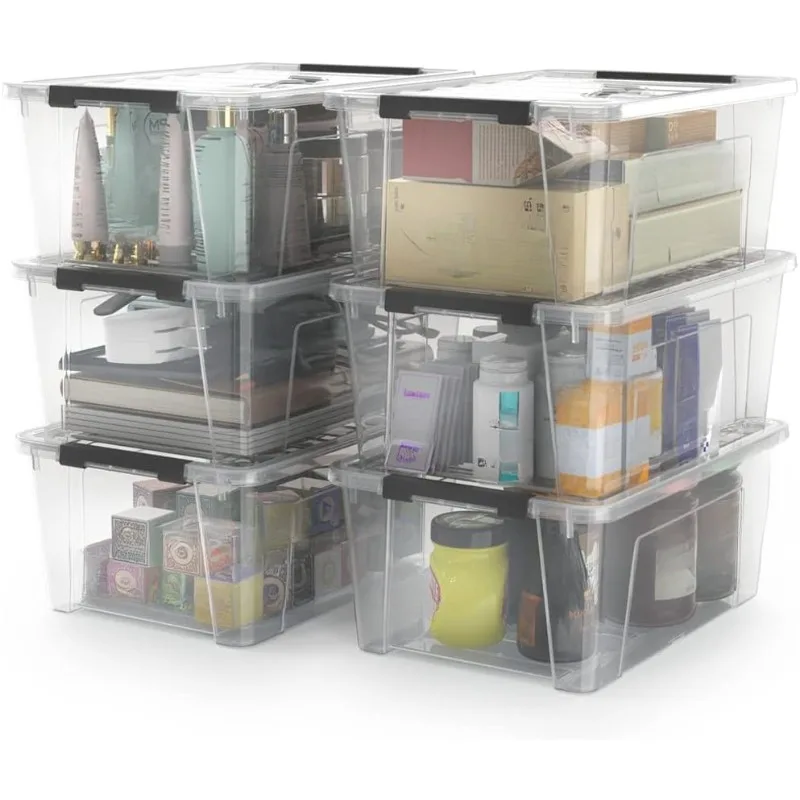 Clear Storage Latch Bins, 6-Pack Storage Organizer Box with Handle and Lids, 5-Litre