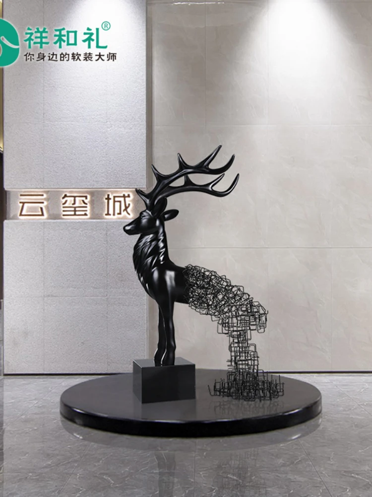 Hotel Lobby Abstract Iron Elk Sculpture Creative FRP Art Ornaments