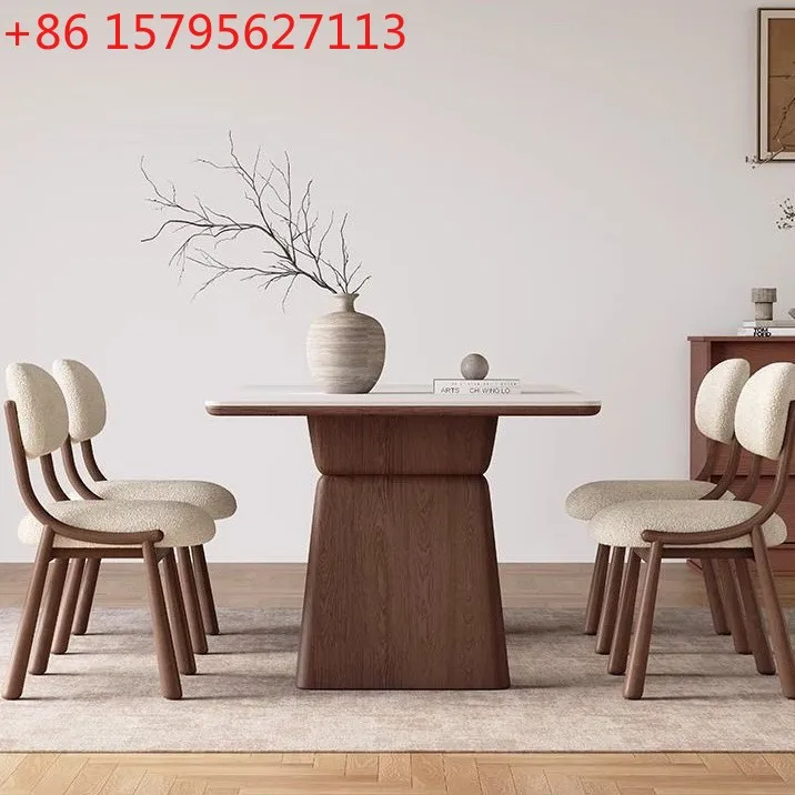 

Medieval solid wood dining table Modern simple small apartment household full support rectangular rock slab dining table