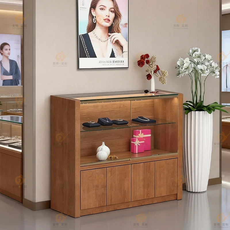 Glass Display Cabinet Product Display Cabinet Accessories Gifts Tobacco and Alcohol Display Cabinet Solid Wood Short Cabinet Orn