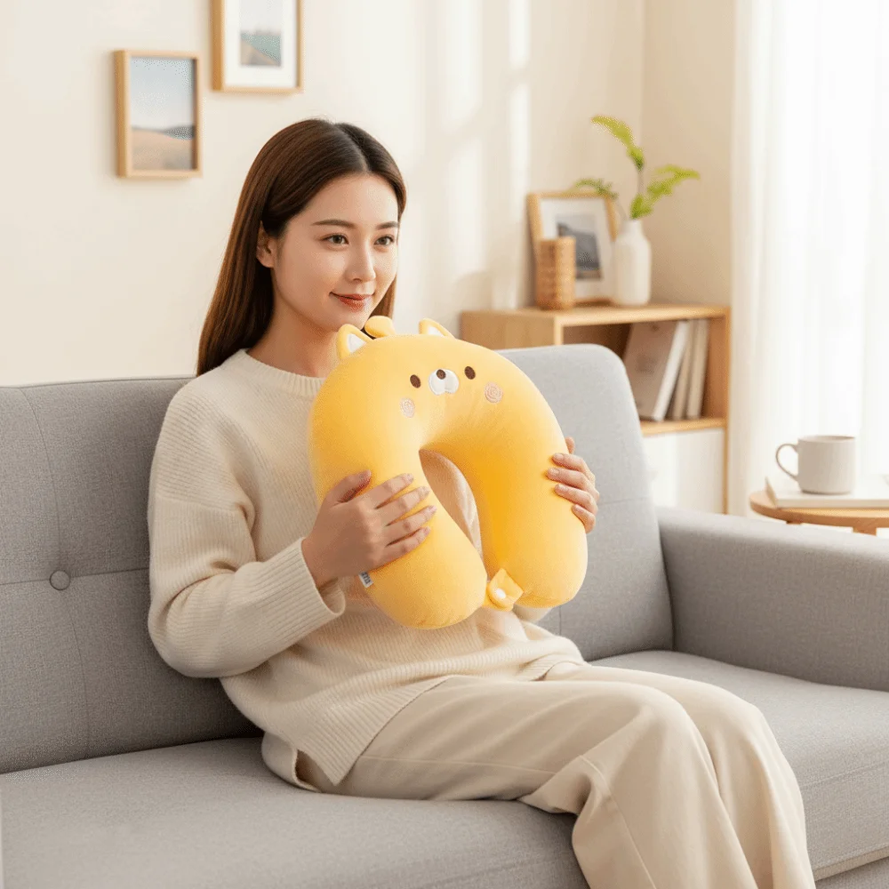 Dual-purpose Deformable Cat U-shaped Pillow Foam Particle Soft Neck Pillow 2 in 1 Skin-friendly Nap Pillow Home Decoration