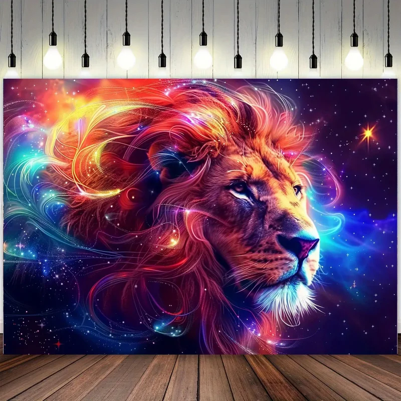 

Гобелен «Кибер-звездное небо» с изображением льва, красочный, с животными мотивами, для киберспортивной комнаты, бара, домашнего декора