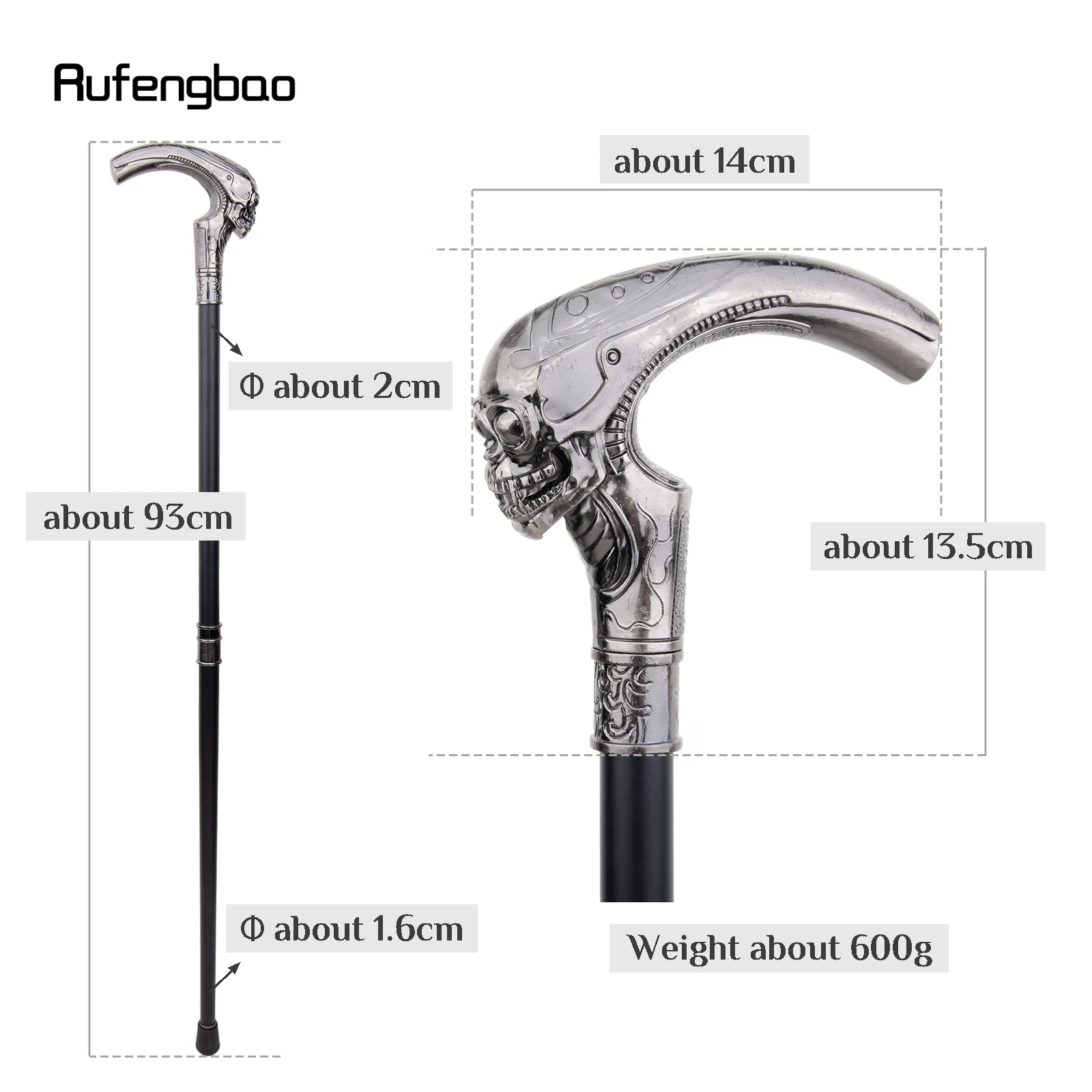 Long Head Skull Fashion Walking Stick Decorative Vampire Cospaly Vintage Party Fashionable Walking Cane Halloween Crosier 93cm