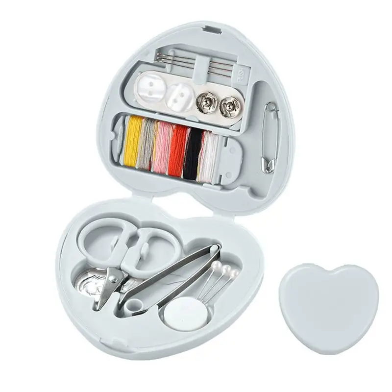 Mini Sewing Box Household Buttons Scissor Pins Heart-shaped Storage Box Portable Travel Sewing Tool Accessories