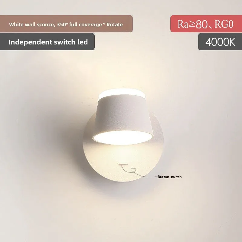 Nordic Minimalism Bedside Wall Lamps with Button Switch Black White LED Wall Light Living Room Aisle Decor Reading Wall Sconce view 5