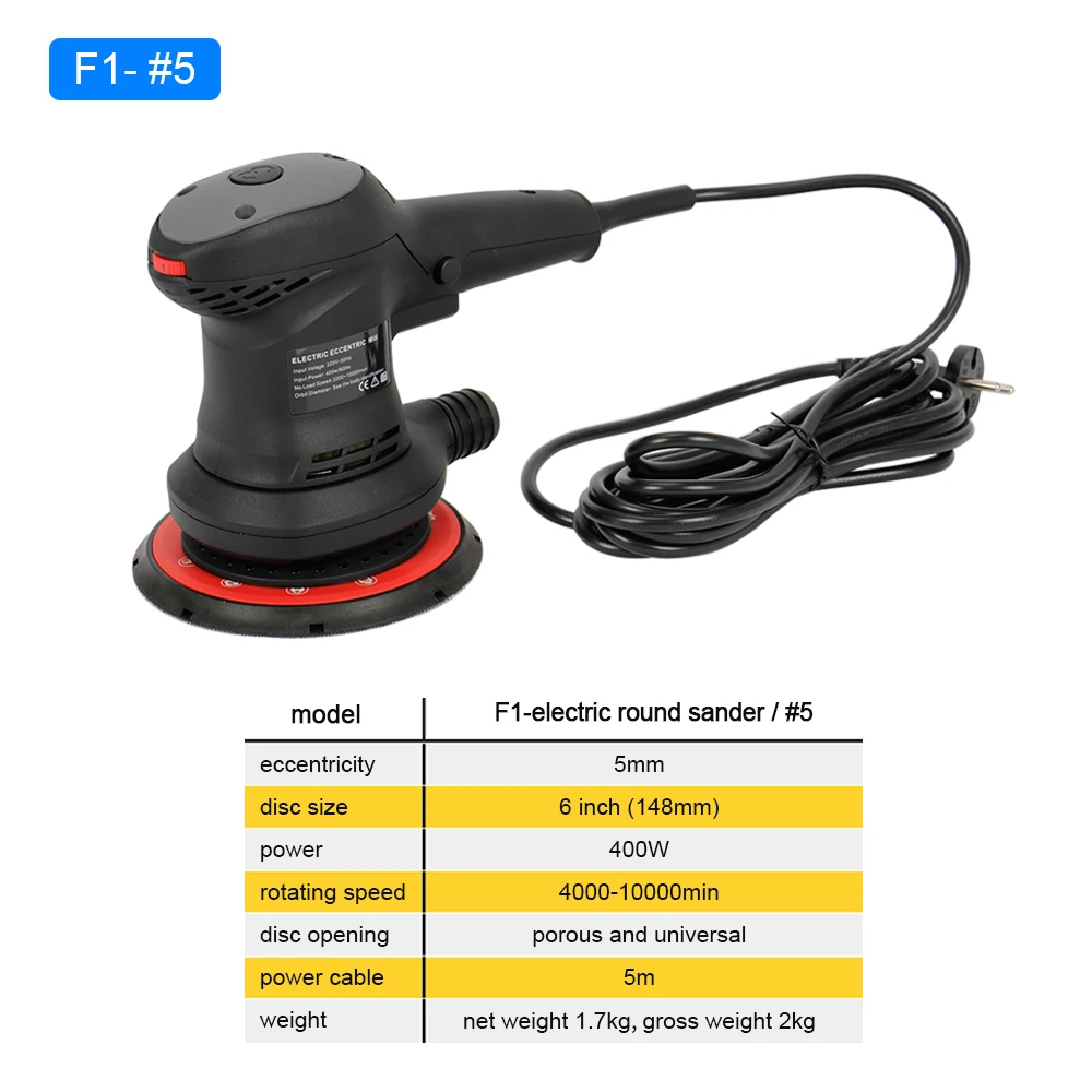 220v 6 Inch 150mm Rotary Electric Orbital Sander Random Sander for Wood Metal Drywall