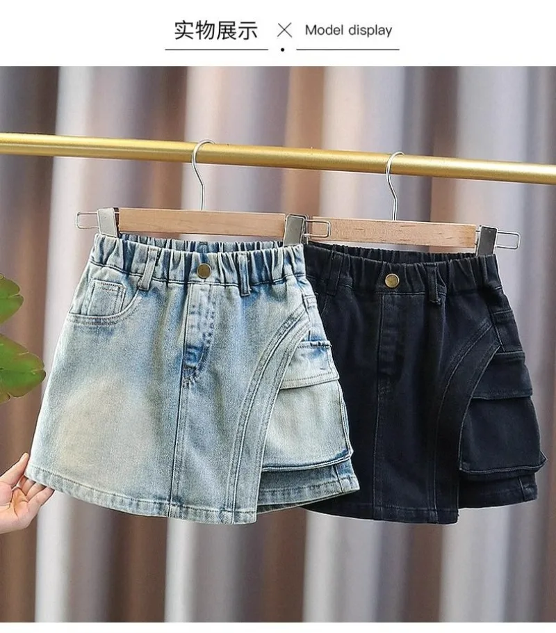 UNITIM Sommer-Jeansshorts für Kinder und Mädchen, Teenager-Mädchen, Röcke, Shorts, 3–14 Jahre, asymmetrische Shorts im Cowboy-Stil für Kinder und Mädchen – Detail 1