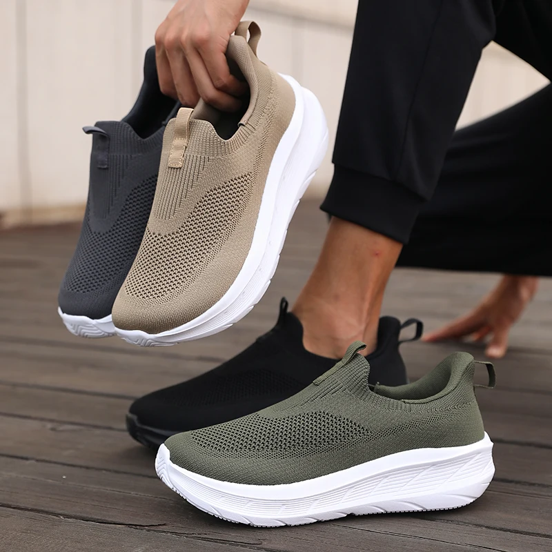 

Men's Breathable Knit Slip on Walking Shoes, Height Increasing Non-Slip Casual Sneakers, Lightweight Loafers for Daily & Outdoor