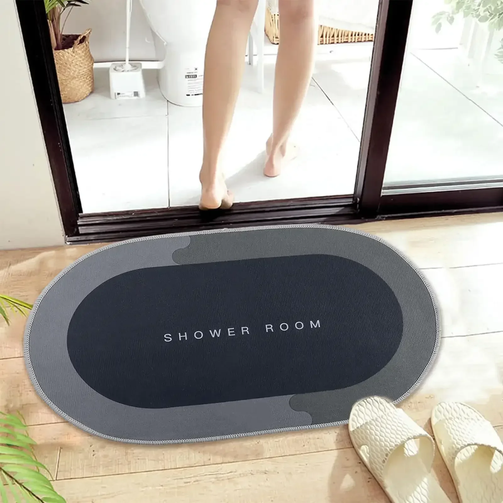 BGZLEU-حصير أرضية حمام فائق الامتصاص ، بساط دش أمام حوض الاستحمام ، غرفة الاستحمام ، أسود ، 16 × 24 بوصة