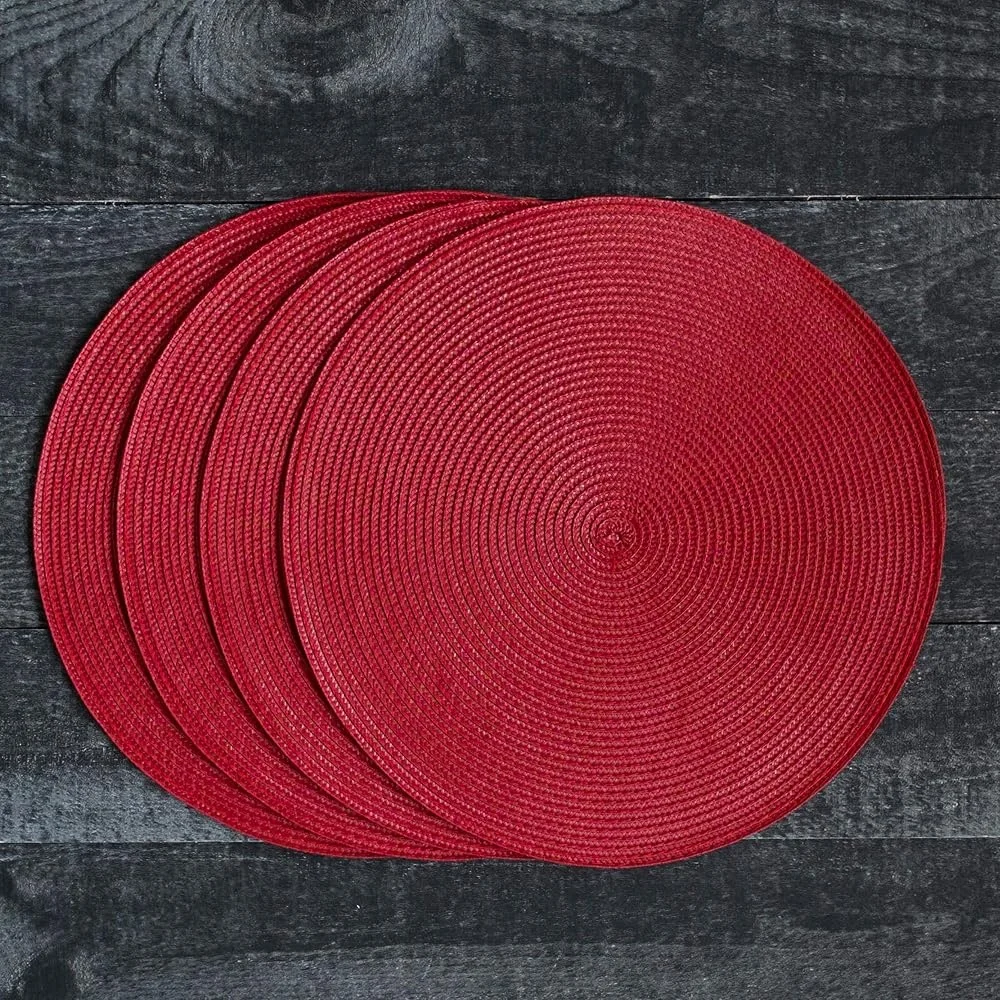 مجموعة مفارش دائرية من مادة البولي بروبيلين المنسوجة مكونة من 4 ملحقات طاولة طعام خارجية متينة مقاومة للماء مقاس 15 بوصة