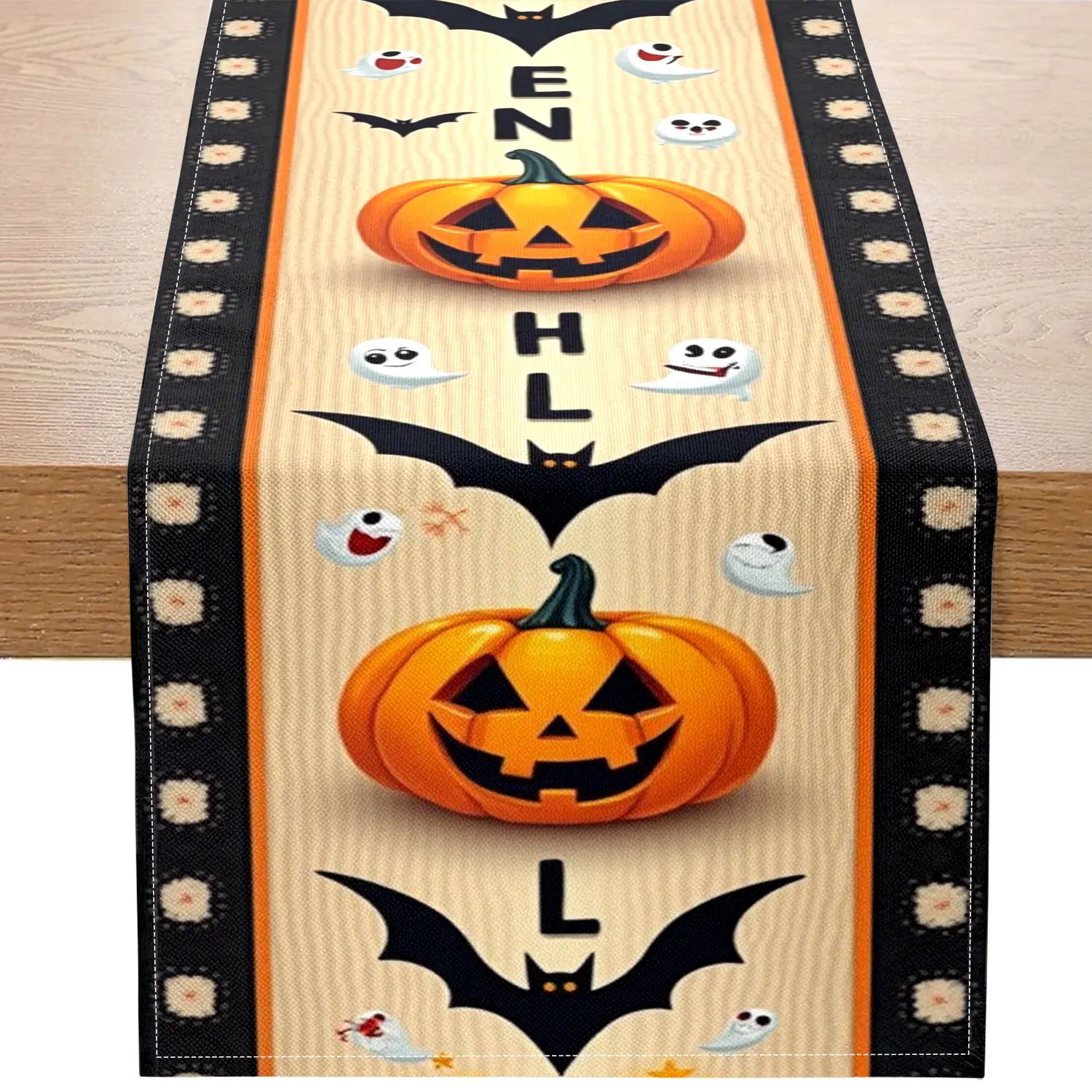1 Piece Halloween-Themed Table Runner, Featuring Pumpkin Lanterns, Ghosts, and Bat Patterns, Suitable for Halloween Parties and Holiday Decorations