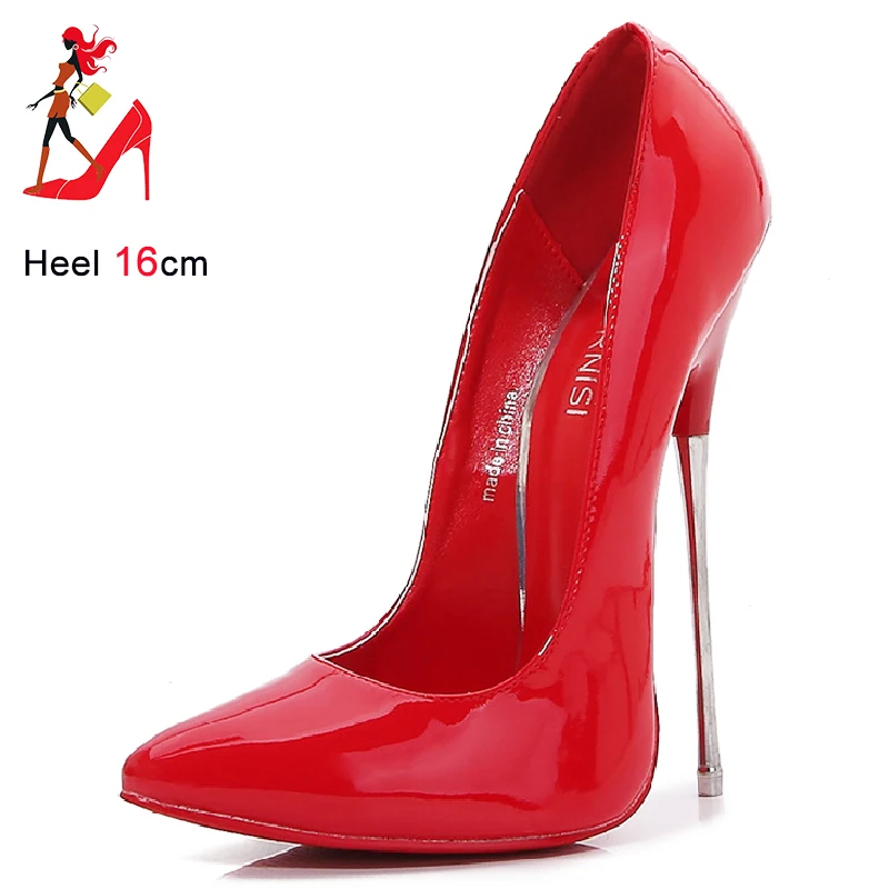 New Women Red Inside Pumps Extreme 16cm Extreme Metal High Heels Chic Stilettos Sexy Fetish Model Club Party Crossdresser Shoes