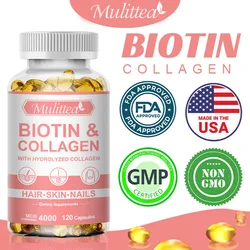 Mulittea Biotin & Collagen Capsules For Healthy Nails Hair Growth Strong Hair Dry Hair  Smooth Skin Hydrating Antioxidant