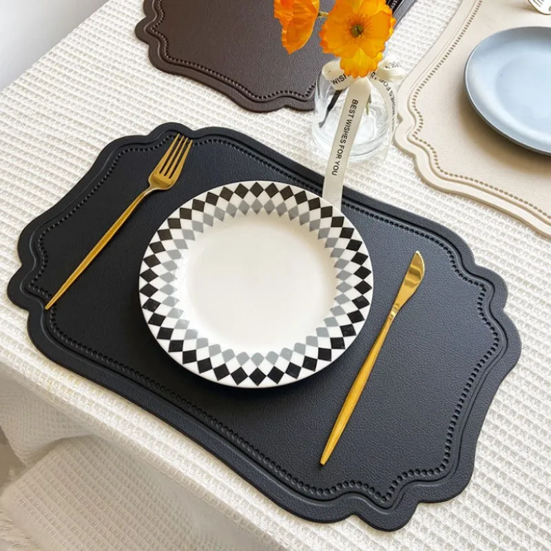 1/6/10PCS Square Black Gift Placemats Table Mat Tableware Pad PU Faux Leather Non-Slip Shapes Placemat Soft Bowl Coaster