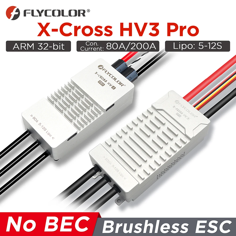 Flycolor 80A/200A ESC Brushless X-CROSS HV3 PRO 5-12S ARM 32-bit No BEC Electric Speed Controller for RC Airplane Drone Upgrade