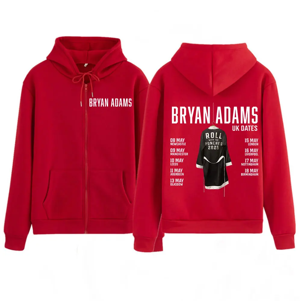 BRYAN ADAMS ROLL WITH THE PUNCHES TOUR 2025 Bluzy z kapturem na zamek błyskawiczny Męskie Damskie Moda Hip Hop Bluza Rozpinana Vintage Kurtki Płaszcze
