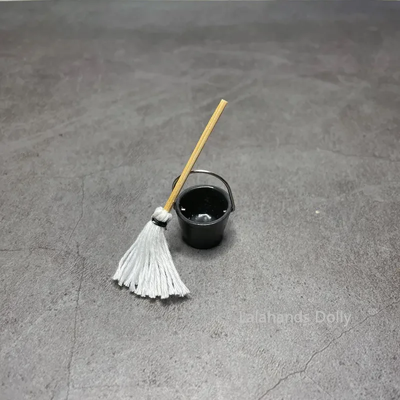1:12 Dollhouse Miniature Kitchen Items Mini Bucket, Mop, Broom, Shovel Set Scene Model for Furniture Decoration Accessories
