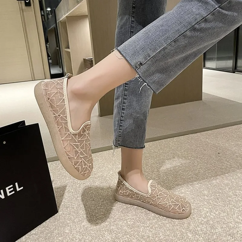 Dames Loafers Stro Vrouwen Sneakers Holle Mesh Platte Schoenen 2024 Zomer Dames Casual Comfort Slip Op Luie Schoenen Dames Dames