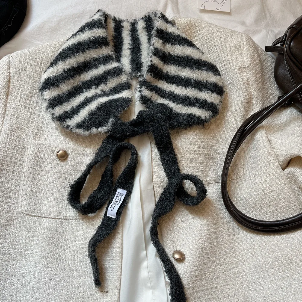 

Вязаный шарф в полоску с узором в полоску, теплый материал двойного назначения, зимний шарф, защита ушей, корейский стиль, шейный ободок, зимняя одежда