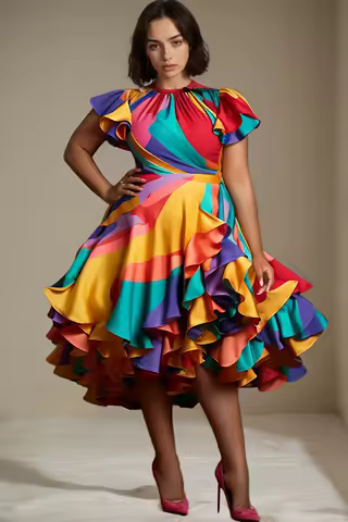 Elegant Plus Size Evening Dress for Women Flying Sleeve Printed Fashinable Summer Midi Dress Elegant Party Vintage Female Dress