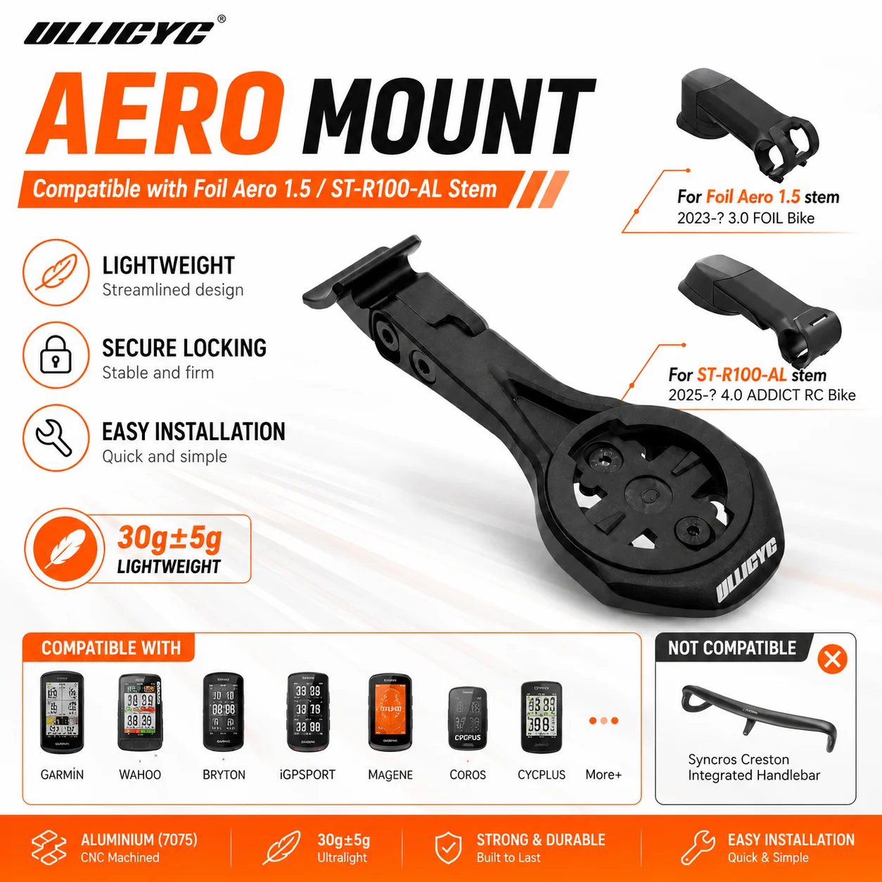 Fahrradcomputer-Halterung für Syncros Foil Aero 1.5 ST-R100-AL Vorbau Garmin Edge 1050 Wahoo Bryton Magene GPS-Halter CNC-Legierung