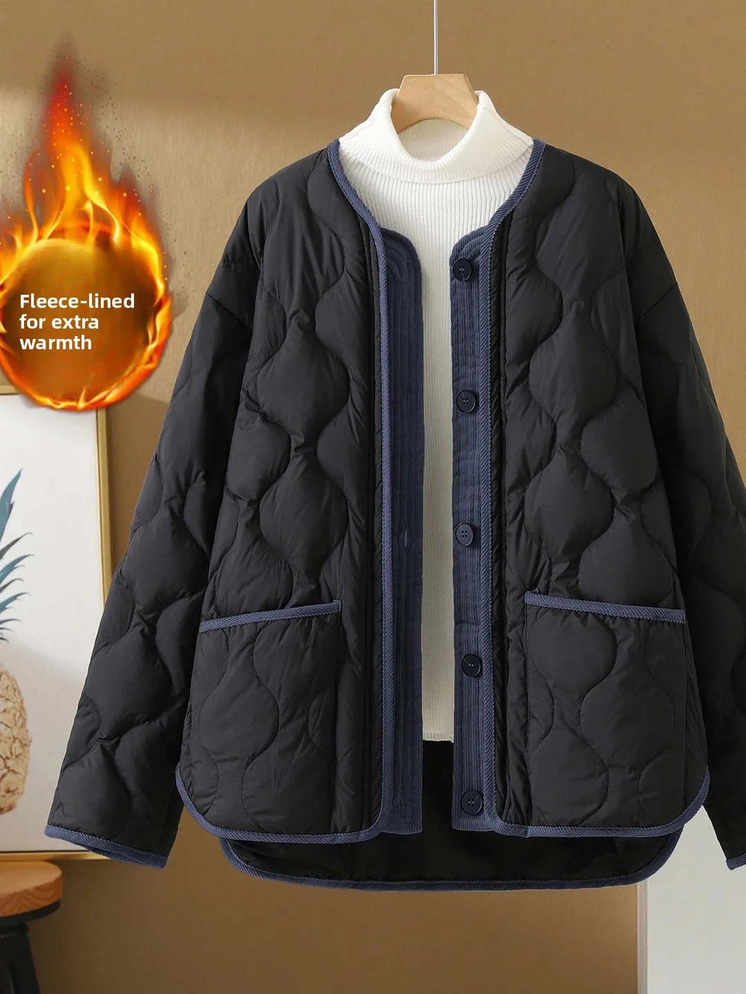 Loose Fit plus Size Casual Color Blo Cotton Jaet Women's Thiened Warm Coat Vintage Sle Online Exclusive Long Sve V...