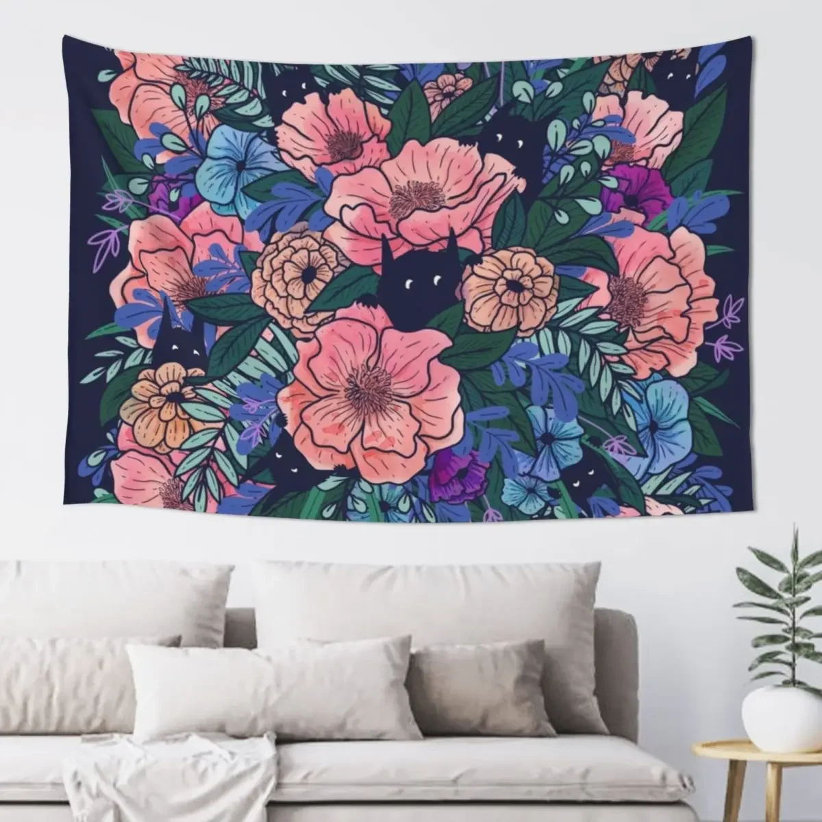 Wild Flowers (on Blue) Tapestry Tapete For The Wall House Decor Wall Decoration Items Tapestry