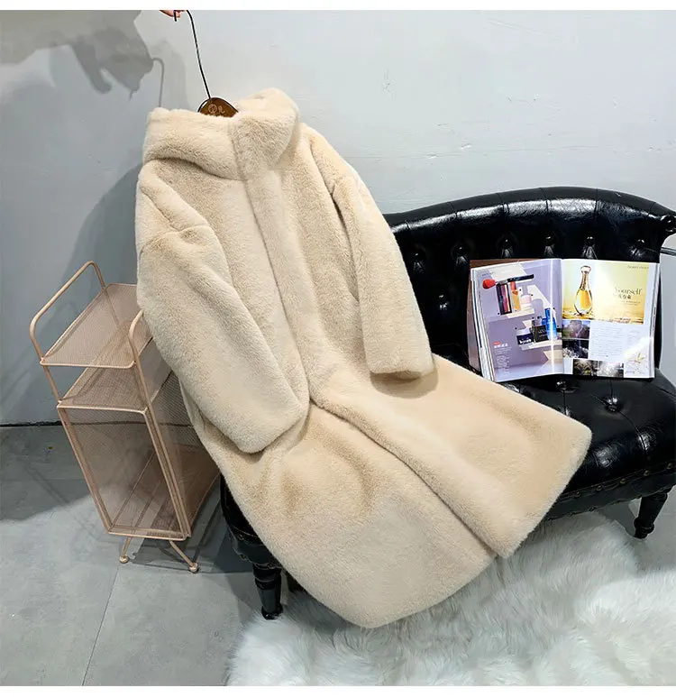 الخريف والشتاء جديد تقليد فرو المنك معطف المنك سميكة طويلة فضفاضة معطف مقنع للنساء الخفيفة الفاخرة #5