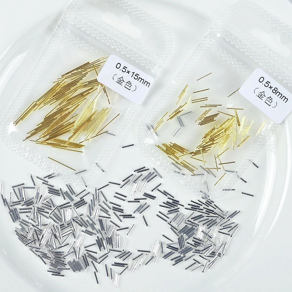 ‌100Pcs Gold Bar Rivets Straight Metal Stick Nail Art Charms Accessories For DIY Press On Nails Manicure Decoration Supplies