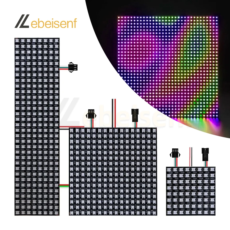 

WS2812B WS2815 RGB LED Digital Flexible Individually Addressable Panel Light Strip 8x8 16x16 8x32 Module Matrix Screen 5V 12V DC