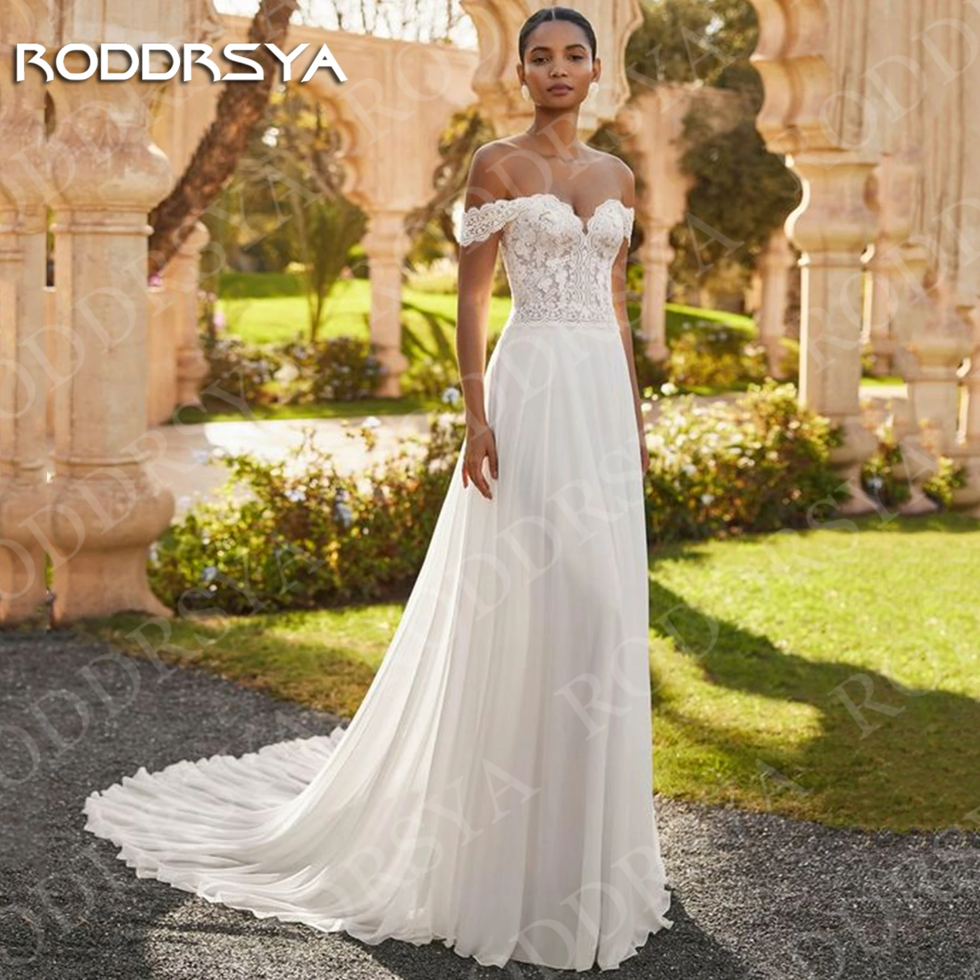 

RODDRSYA Off the Shoulder Boho Wedding Dress Beach Romantic Lace Sweetheart A Line Bridal Dresses Customized vestido de novia