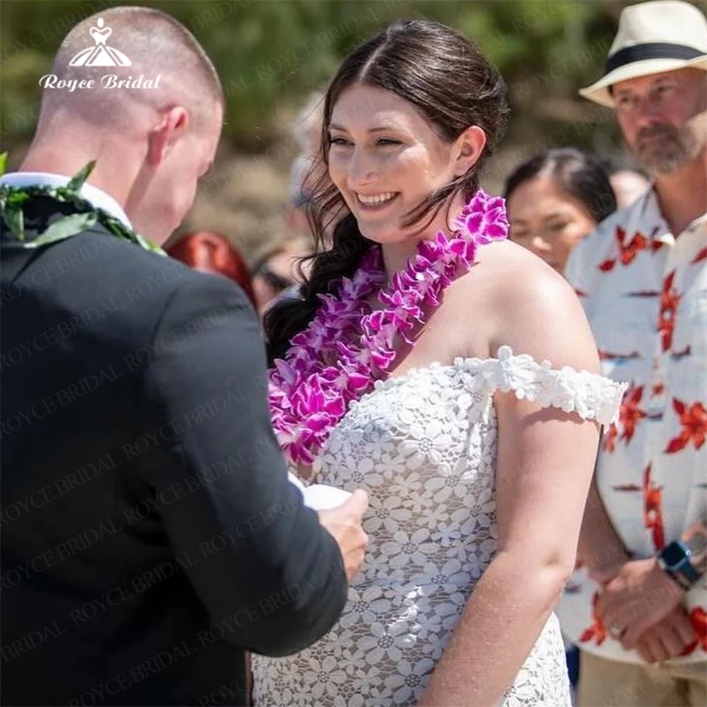 Vestido de novia de sirena con hombros descubiertos, traje de encaje personalizado de talla grande con tren de barrido, vestidos de novia Civil