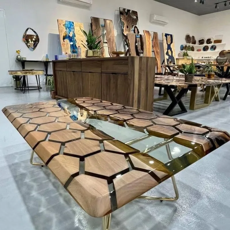 

Coffee Solid Wood Natural Styling Popular Modern Luxury River Design Factory Epoxy Wood River Table