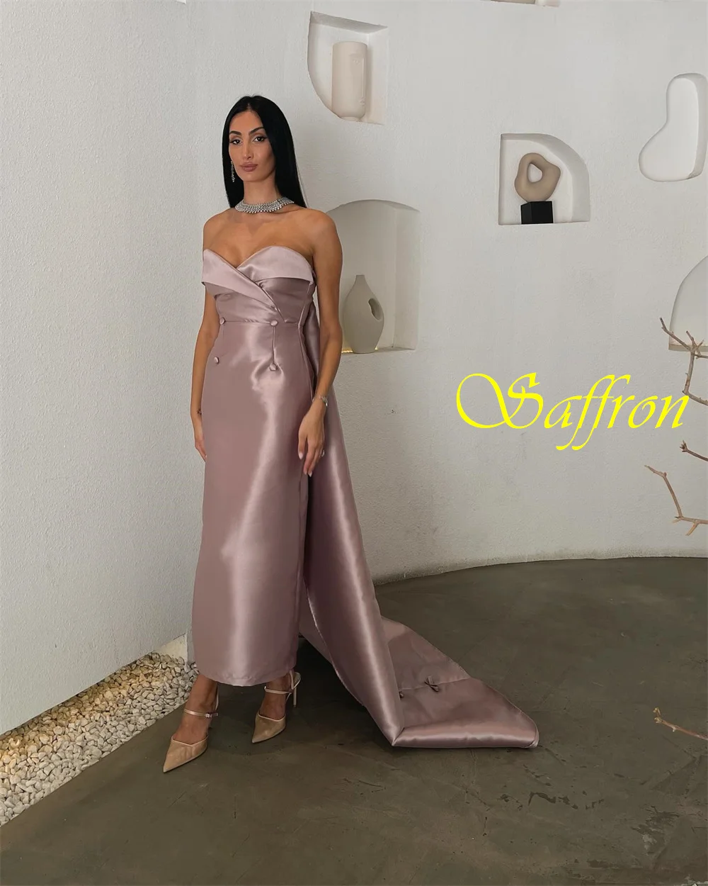 Vestido de noche elegante personalizado de satén con forma de corazón, exquisito tren de corte, vestidos de graduación con lazo de lujo, vestidos para ocasiones especiales