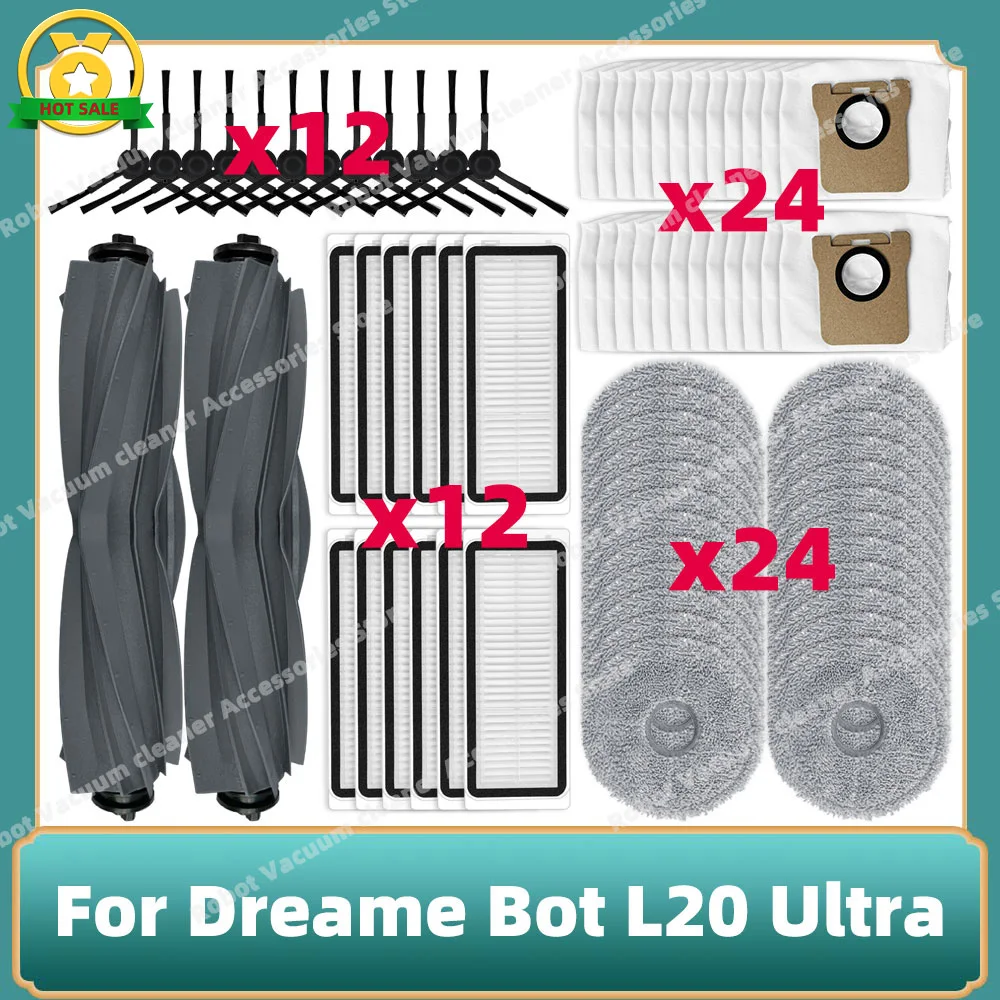 เหมาะสำหรับ L20 Dreame Bot อัลตร้า/L30อัลตร้า/X20โปรอุปกรณ์เสริมแปรงด้านข้างหลักผ้าซับฝุ่นชิ้นส่วนถุงกรอง HEPA