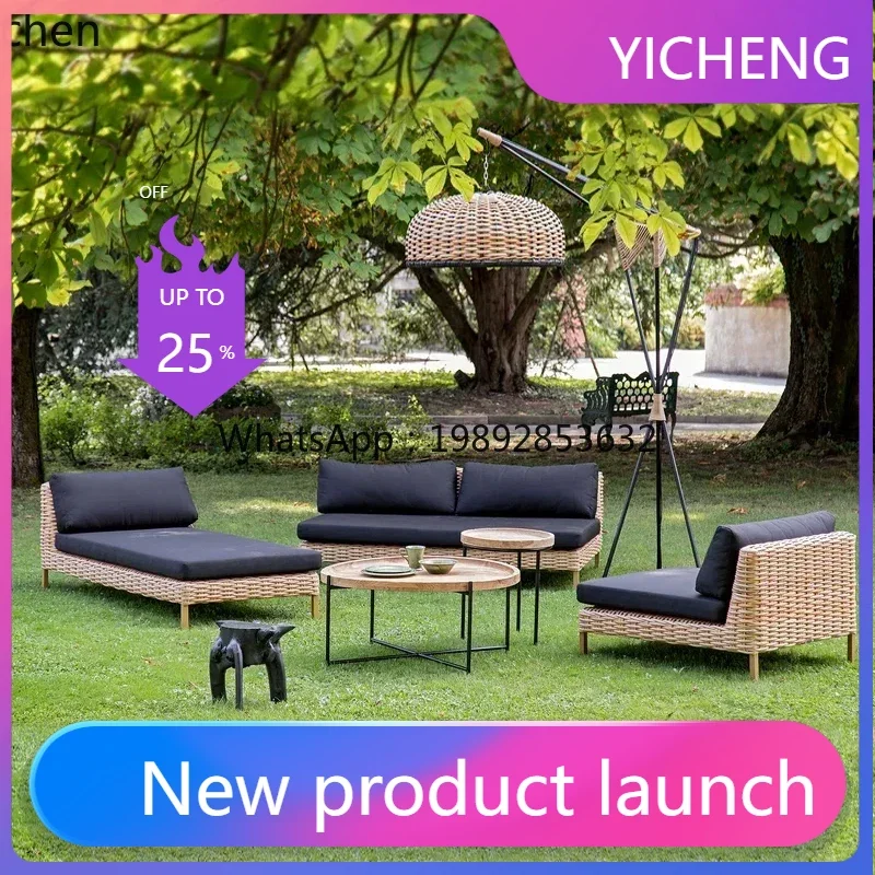 

LYY Rattan Sofa and Coffee Table Set for Courtyard Garden Outdoor Waterproof Sunproof Leisure Rattan Sofa Furniture